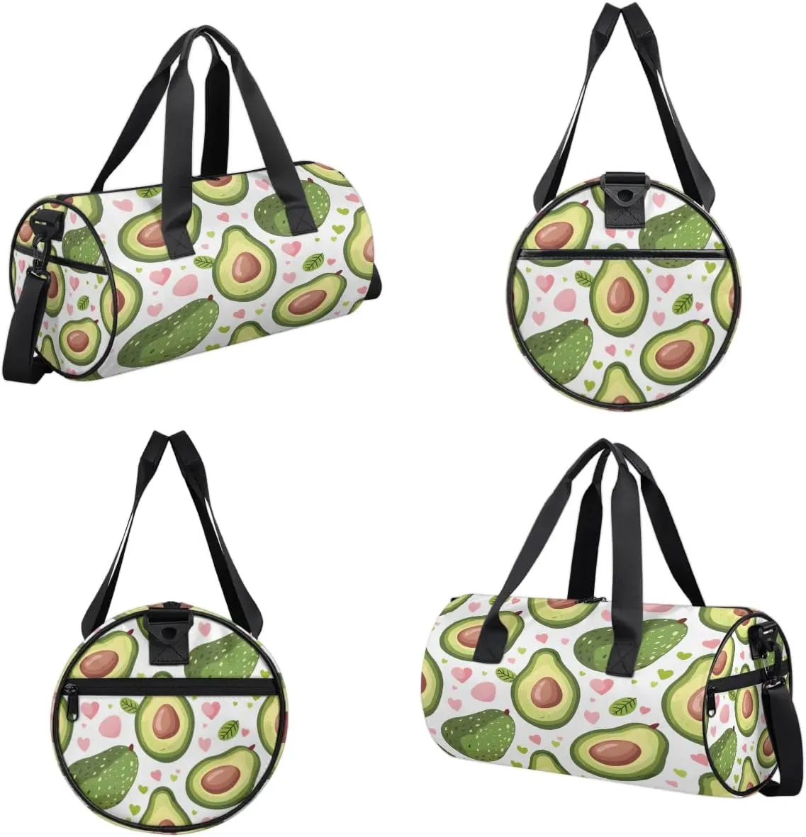 Gym Bags for Men Women Avocado Love Heart Sports Duffel Bags Carry On Travel Duffle Bag with Detachable Adjustable Shoulder Strap Overnight Weekender Bag