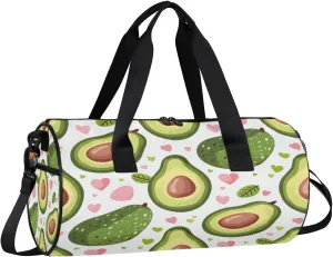 Gym Bags for Men Women Avocado Love Heart Sports Duffel Bags Carry On Travel Duffle Bag with Detachable Adjustable Shoulder Strap Overnight Weekender Bag