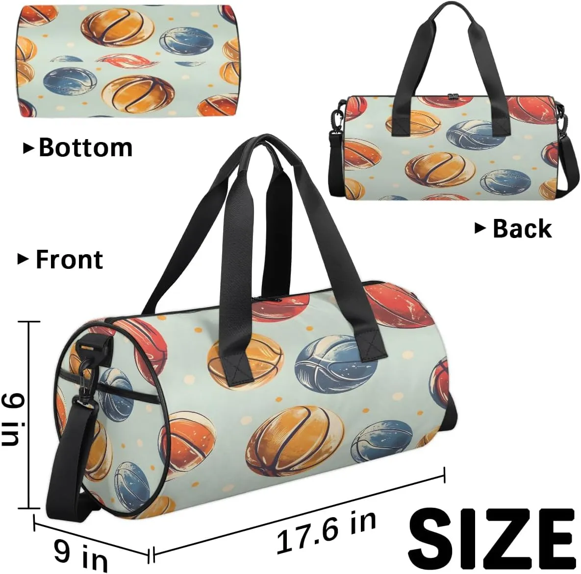 Gym Bags for Men Women Basketballs Print Sports Duffel Bags Carry On Travel Duffle Bag with Detachable Adjustable Shoulder Strap Overnight Weekender Bag