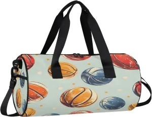 Gym Bags for Men Women Basketballs Print Sports Duffel Bags Carry On Travel Duffle Bag with Detachable Adjustable Shoulder Strap Overnight Weekender Bag