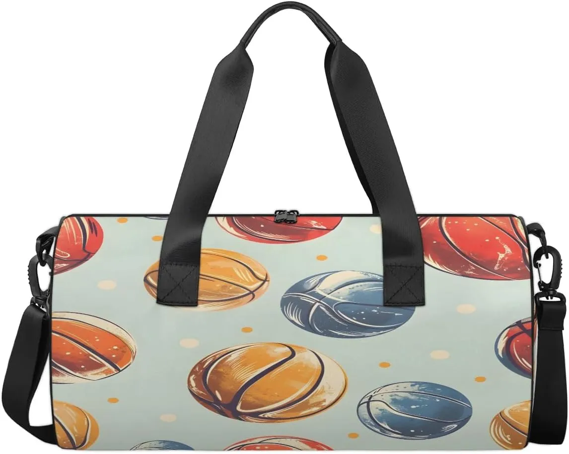 Gym Bags for Men Women Basketballs Print Sports Duffel Bags Carry On Travel Duffle Bag with Detachable Adjustable Shoulder Strap Overnight Weekender Bag