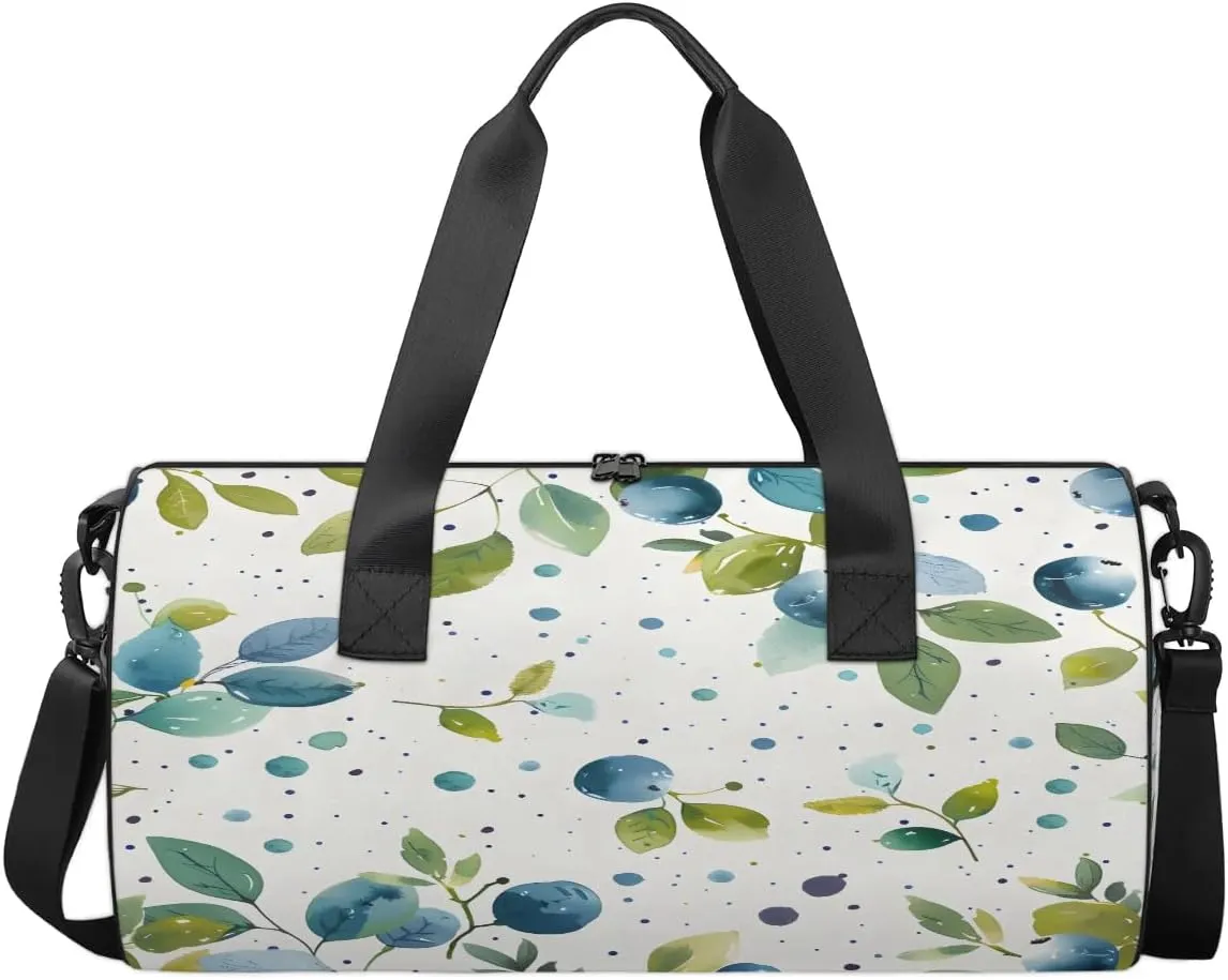 Gym Bags for Men Women Blueberry Watercolor Sports Duffel Bags Carry On Travel Duffle Bag with Detachable Adjustable Shoulder Strap Overnight Weekender Bag