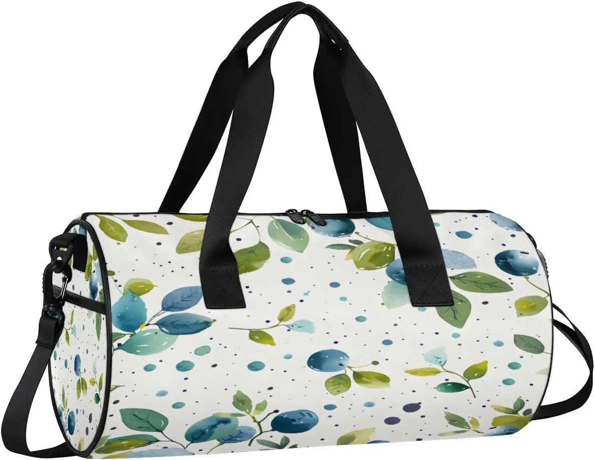 Gym Bags for Men Women Blueberry Watercolor Sports Duffel Bags Carry On Travel Duffle Bag with Detachable Adjustable Shoulder Strap Overnight Weekender Bag