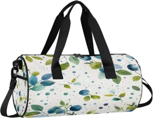 Gym Bags for Men Women Blueberry Watercolor Sports Duffel Bags Carry On Travel Duffle Bag with Detachable Adjustable Shoulder Strap Overnight Weekender Bag