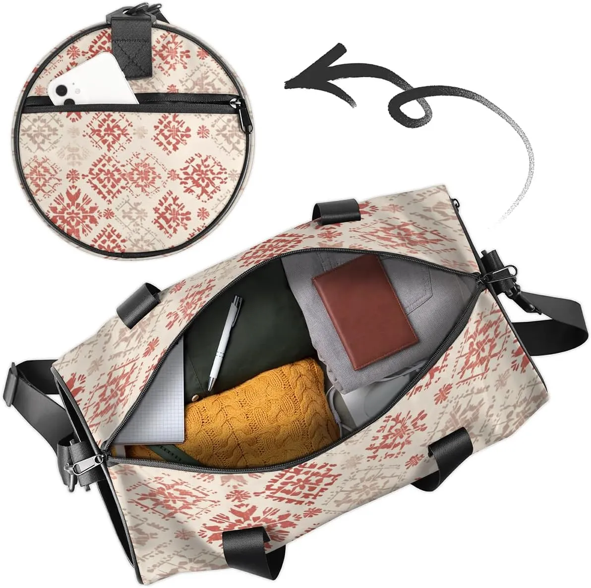 Gym Bags for Men Women Boho Sports Duffel Bags Carry On Travel Duffle Bag with Detachable Adjustable Shoulder Strap Overnight Weekender Bag