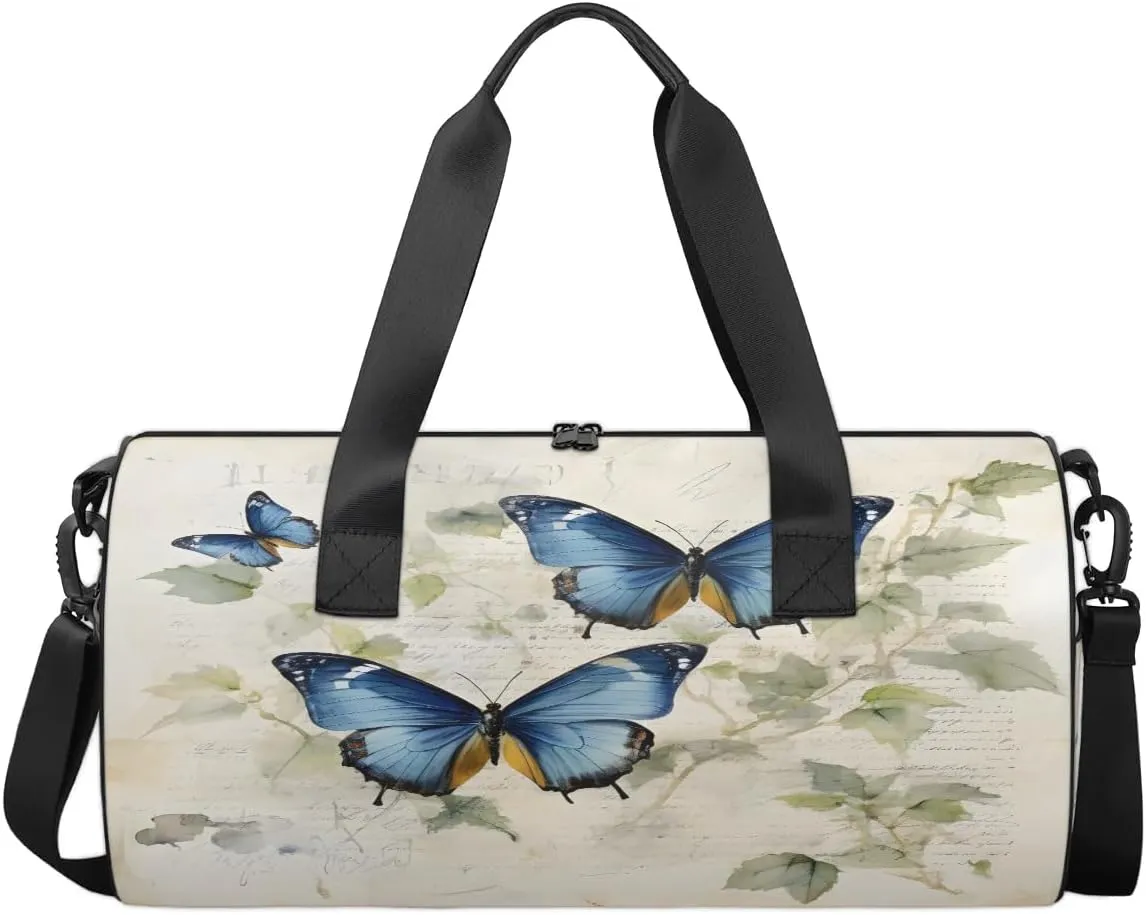 Gym Bags for Men Women Butterfly Leaf Sports Duffel Bags Carry On Travel Duffle Bag with Detachable Adjustable Shoulder Strap Overnight Weekender Bag