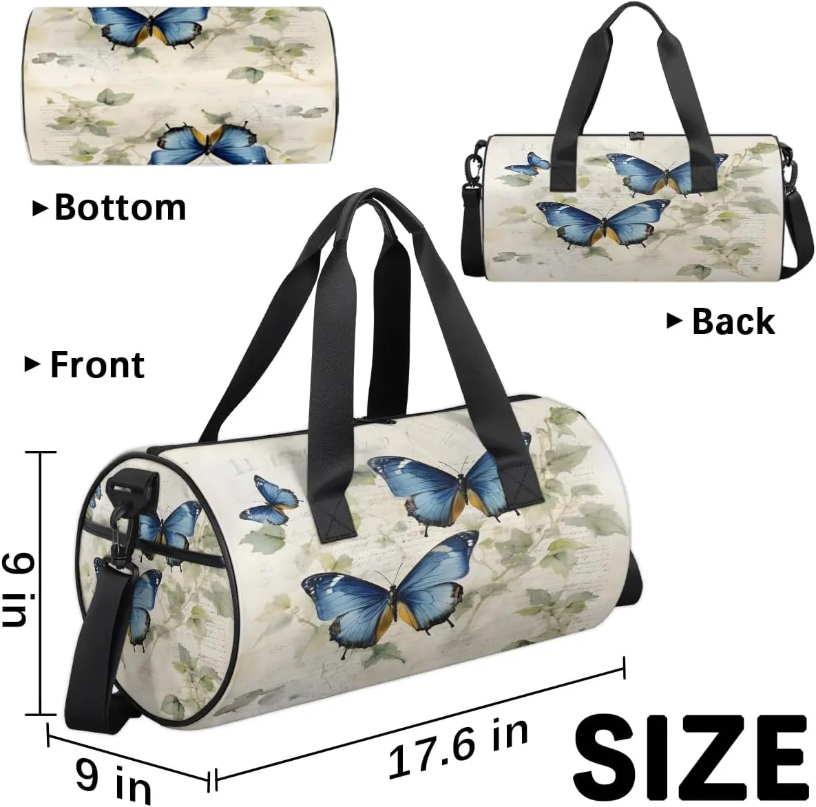 Gym Bags for Men Women Butterfly Leaf Sports Duffel Bags Carry On Travel Duffle Bag with Detachable Adjustable Shoulder Strap Overnight Weekender Bag