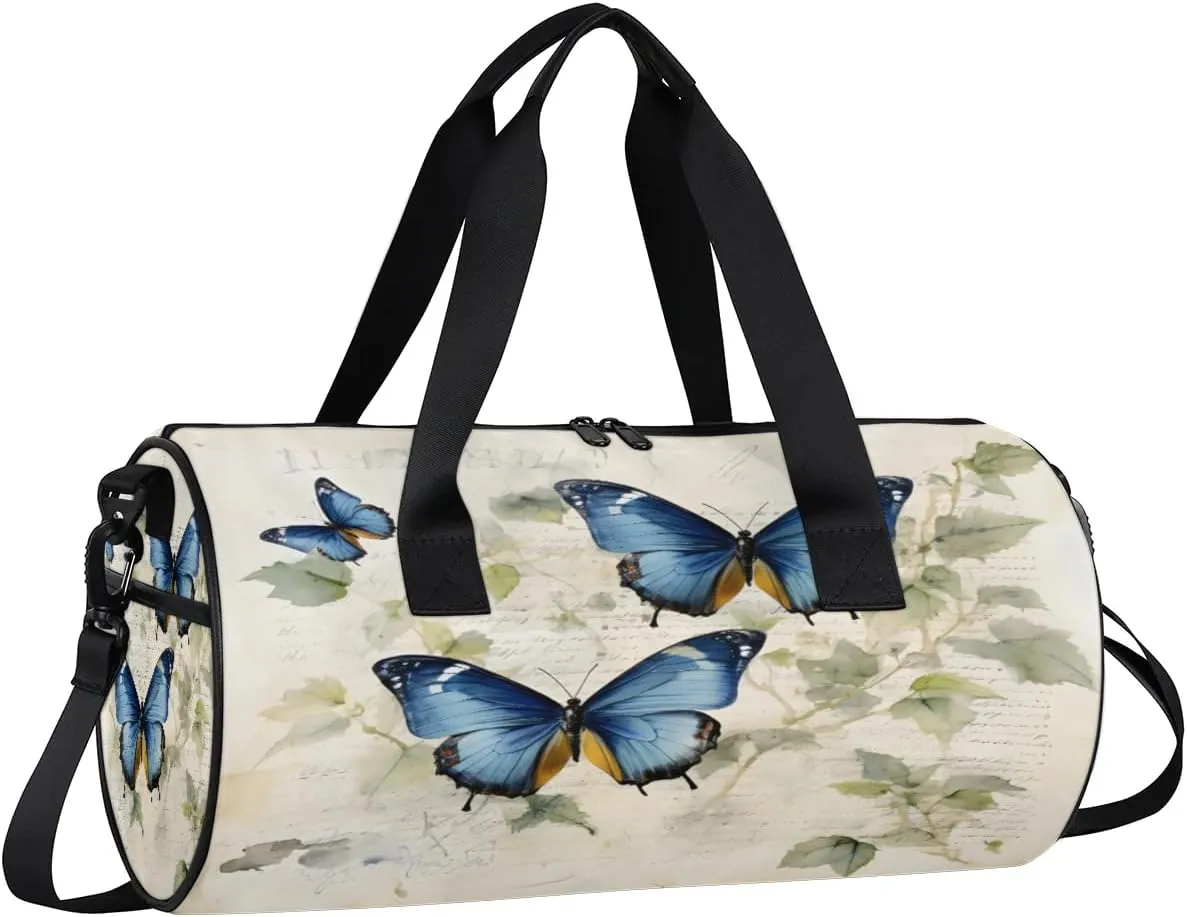 Gym Bags for Men Women Butterfly Leaf Sports Duffel Bags Carry On Travel Duffle Bag with Detachable Adjustable Shoulder Strap Overnight Weekender Bag