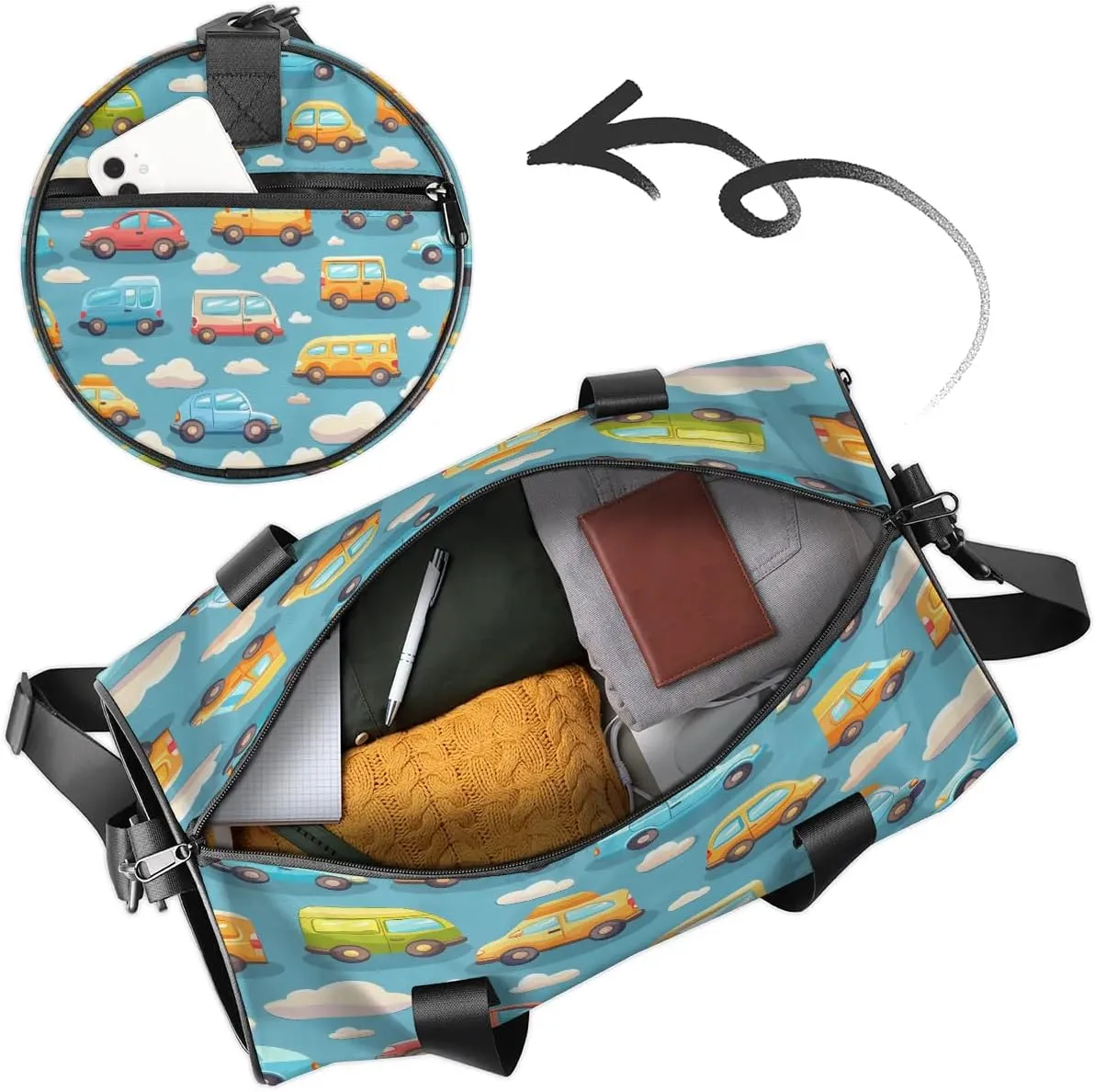 Gym Bags for Men Women Cars Sports Duffel Bags Carry On Travel Duffle Bag with Detachable Adjustable Shoulder Strap Overnight Weekender Bag