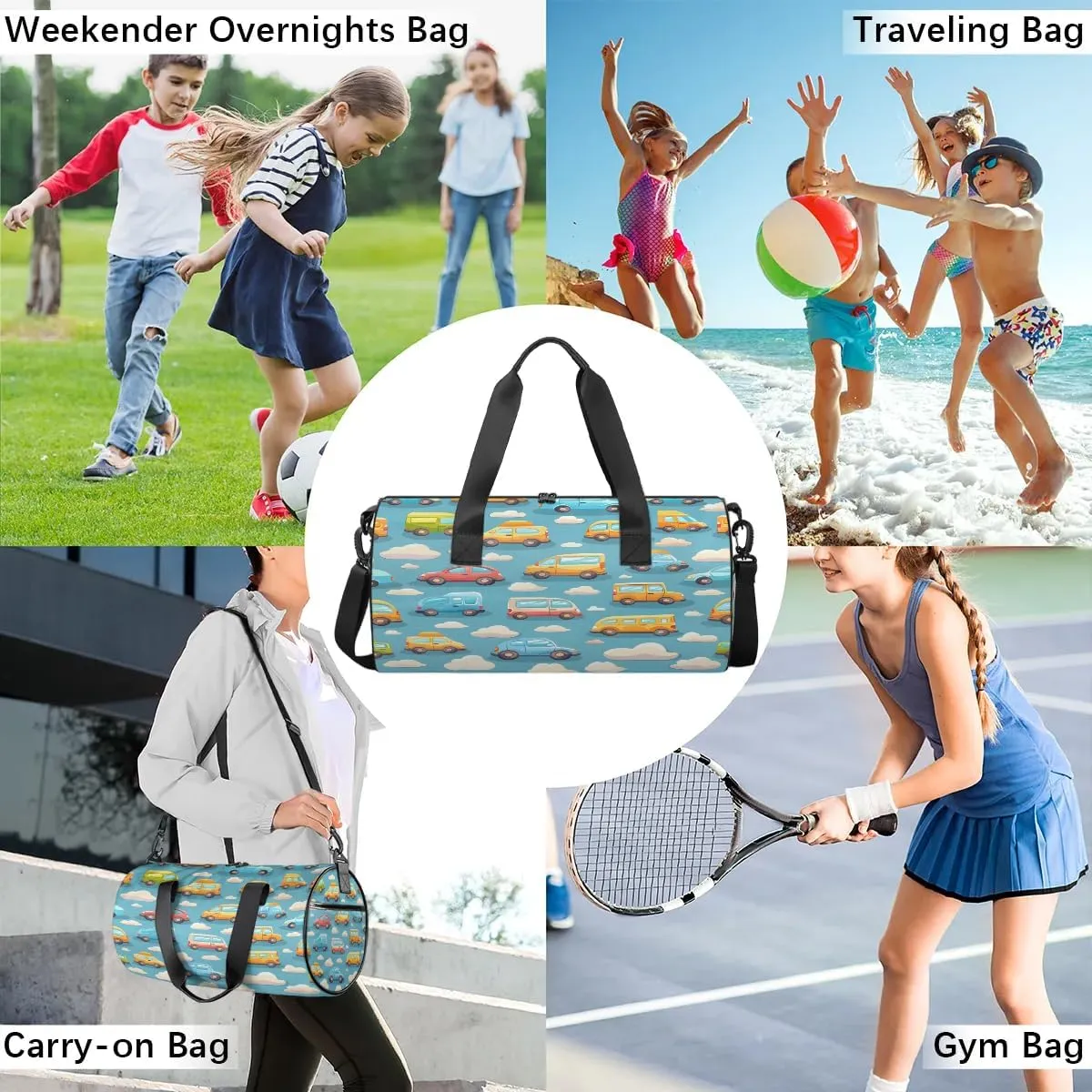 Gym Bags for Men Women Cars Sports Duffel Bags Carry On Travel Duffle Bag with Detachable Adjustable Shoulder Strap Overnight Weekender Bag