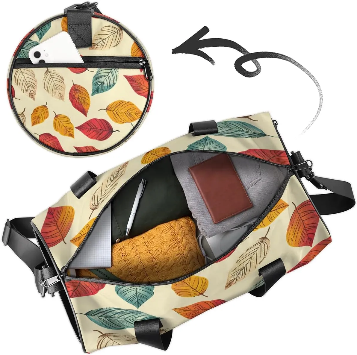 Gym Bags for Men Women Cartoon Leaves Sports Duffel Bags Carry On Travel Duffle Bag with Detachable Adjustable Shoulder Strap Overnight Weekender Bag