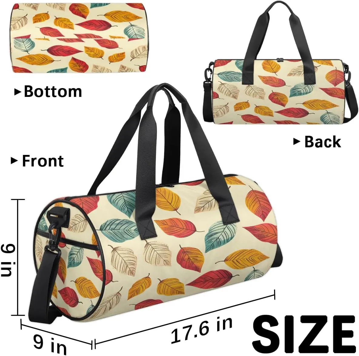 Gym Bags for Men Women Cartoon Leaves Sports Duffel Bags Carry On Travel Duffle Bag with Detachable Adjustable Shoulder Strap Overnight Weekender Bag