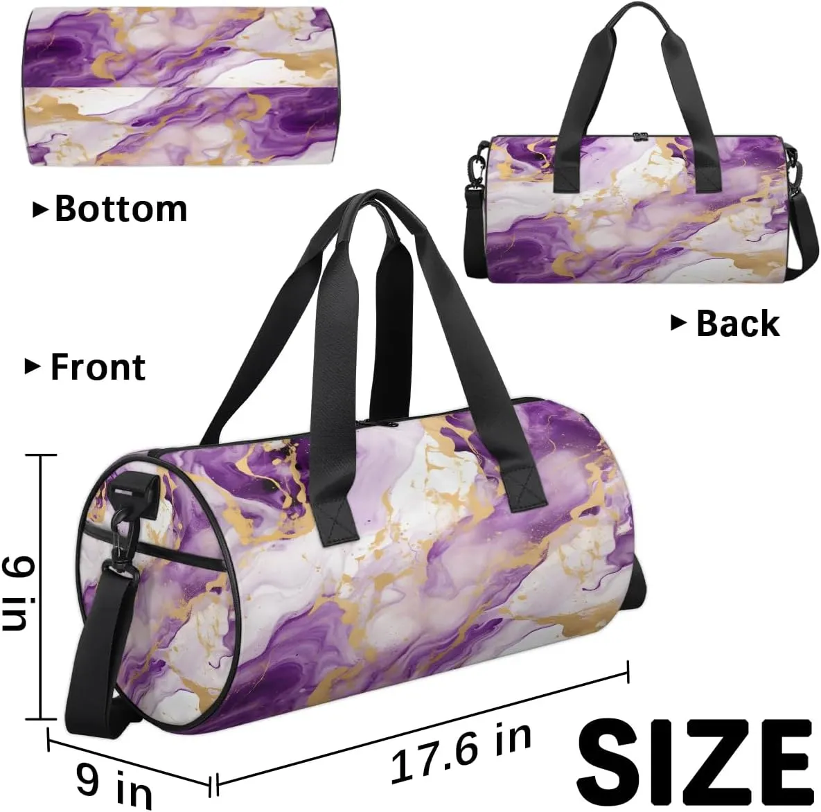 Gym Bags for Men Women Classic Marble Style Sports Duffel Bags Carry On Travel Duffle Bag with Detachable Adjustable Shoulder Strap Overnight Weekender Bag