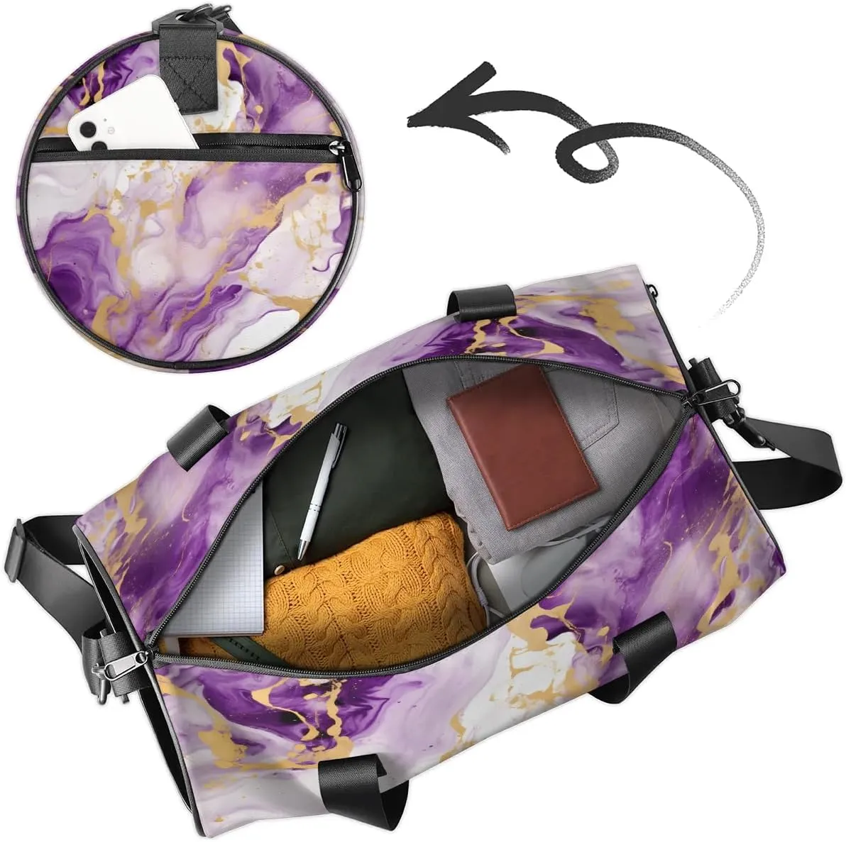 Gym Bags for Men Women Classic Marble Style Sports Duffel Bags Carry On Travel Duffle Bag with Detachable Adjustable Shoulder Strap Overnight Weekender Bag