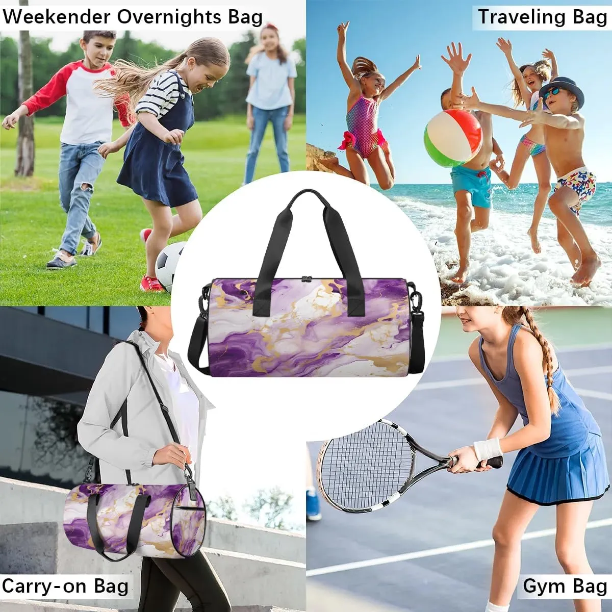 Gym Bags for Men Women Classic Marble Style Sports Duffel Bags Carry On Travel Duffle Bag with Detachable Adjustable Shoulder Strap Overnight Weekender Bag
