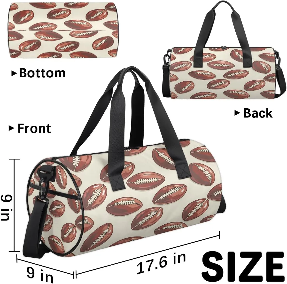 Gym Bags for Men Women Footballs Printed Sports Duffel Bags Carry On Travel Duffle Bag with Detachable Adjustable Shoulder Strap Overnight Weekender Bag