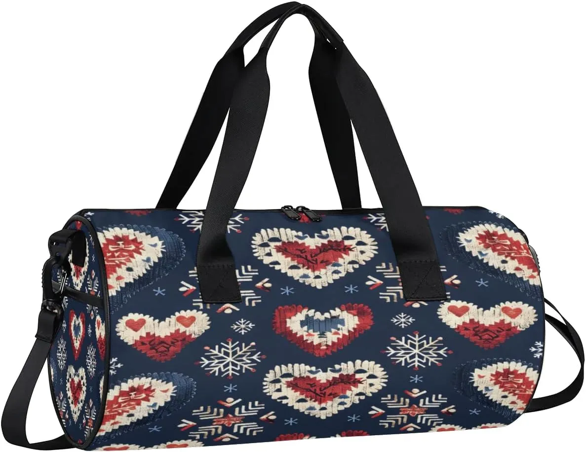 Gym Bags for Men Women Love Heart Ethnic Sports Duffel Bags Carry On Travel Duffle Bag with Detachable Adjustable Shoulder Strap Overnight Weekender Bag