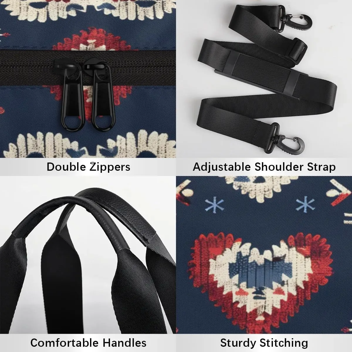 Gym Bags for Men Women Love Heart Ethnic Sports Duffel Bags Carry On Travel Duffle Bag with Detachable Adjustable Shoulder Strap Overnight Weekender Bag