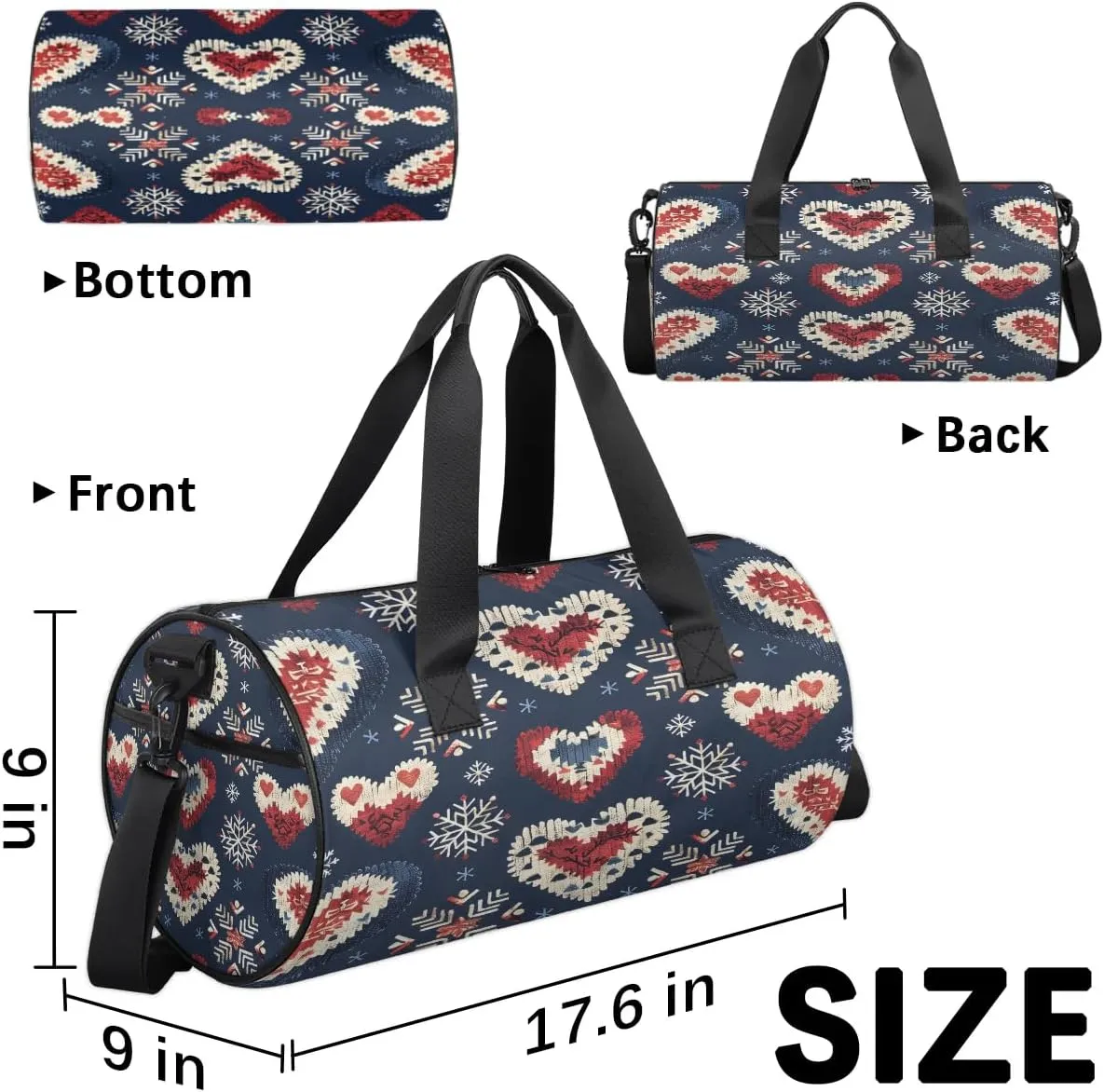 Gym Bags for Men Women Love Heart Ethnic Sports Duffel Bags Carry On Travel Duffle Bag with Detachable Adjustable Shoulder Strap Overnight Weekender Bag