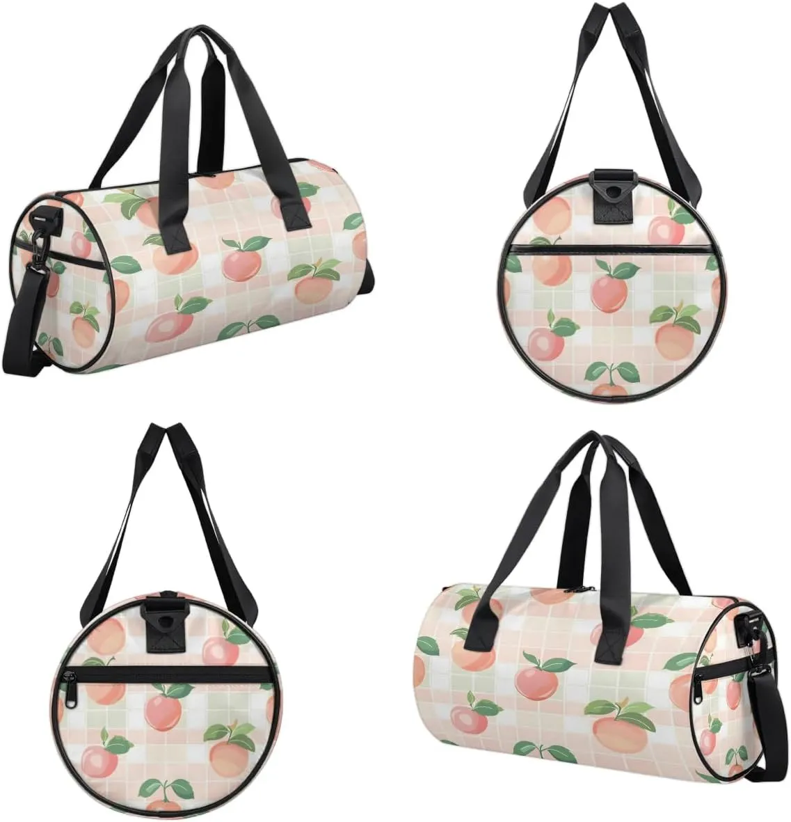 Gym Bags for Men Women Peaches Plaids Sports Duffel Bags Carry On Travel Duffle Bag with Detachable Adjustable Shoulder Strap Overnight Weekender Bag