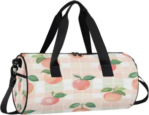Gym Bags for Men Women Peaches Plaids Sports Duffel Bags Carry On Travel Duffle Bag with Detachable Adjustable Shoulder Strap Overnight Weekender Bag