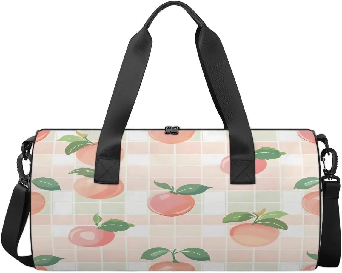 Gym Bags for Men Women Peaches Plaids Sports Duffel Bags Carry On Travel Duffle Bag with Detachable Adjustable Shoulder Strap Overnight Weekender Bag