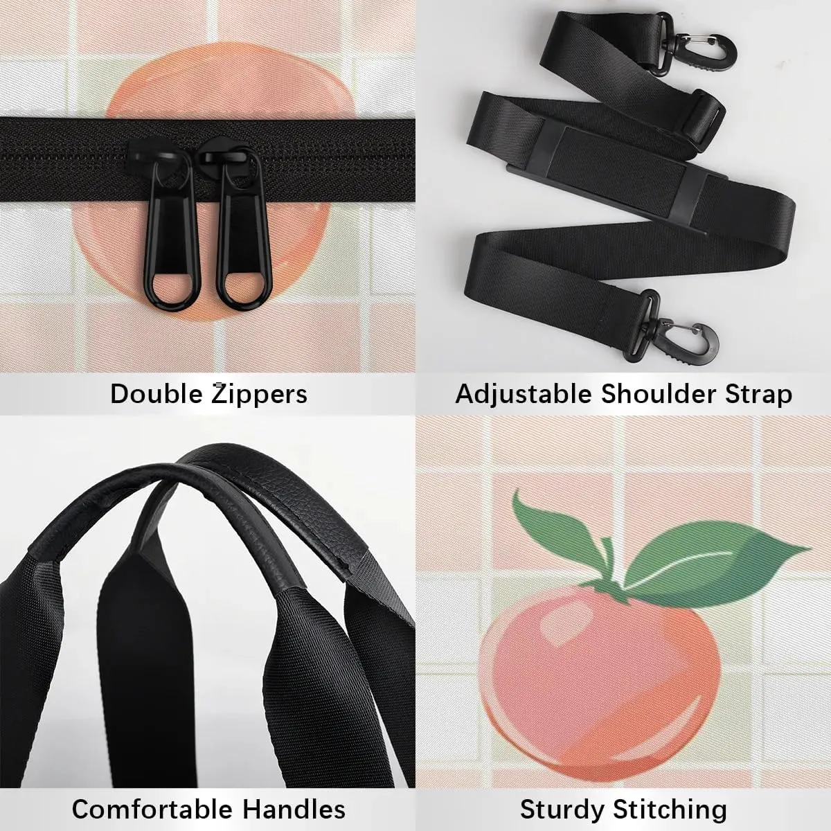 Gym Bags for Men Women Peaches Plaids Sports Duffel Bags Carry On Travel Duffle Bag with Detachable Adjustable Shoulder Strap Overnight Weekender Bag