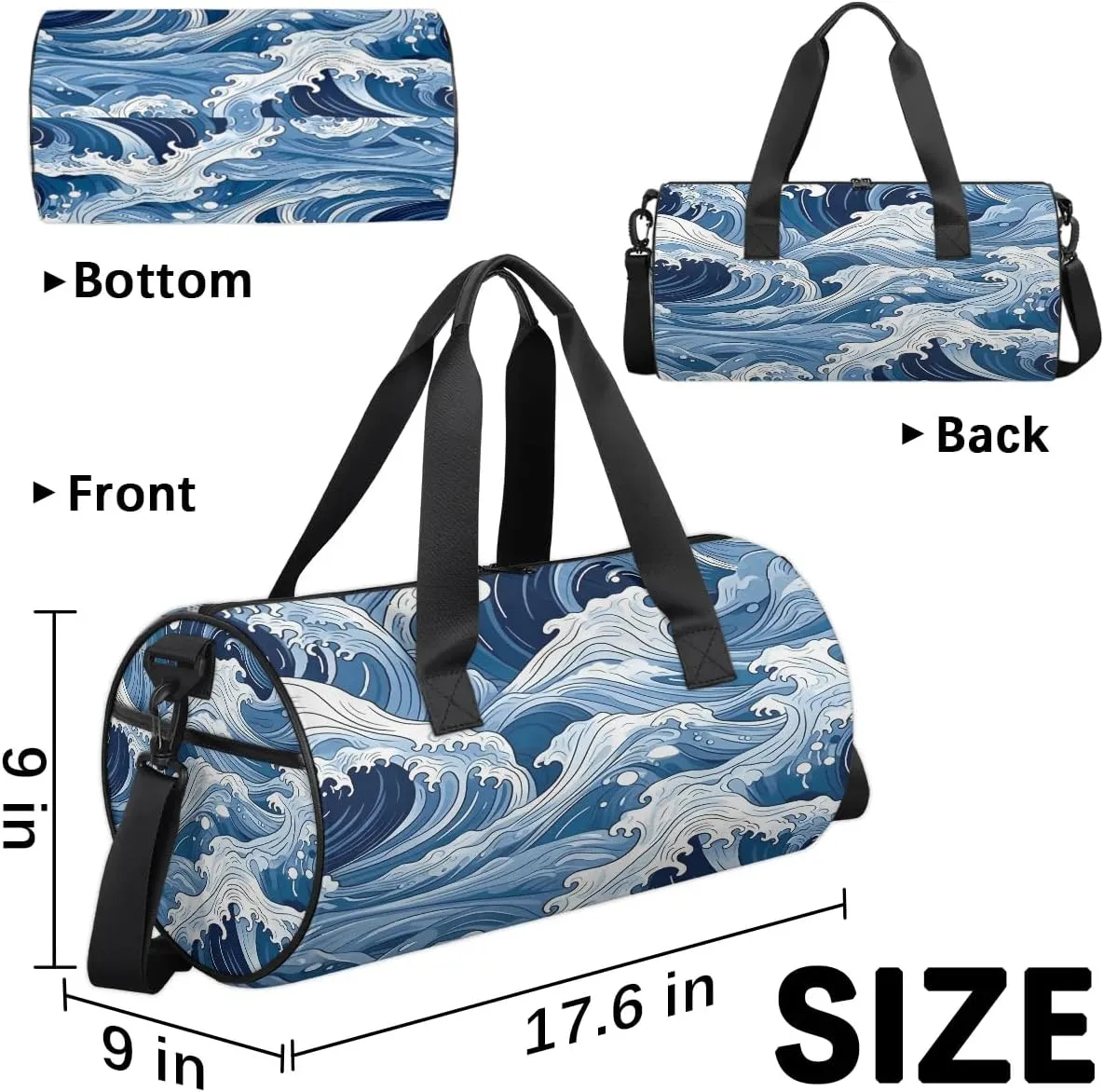Gym Bags for Men Women Seawater Theme Sports Duffel Bags Carry On Travel Duffle Bag with Detachable Adjustable Shoulder Strap Overnight Weekender Bag