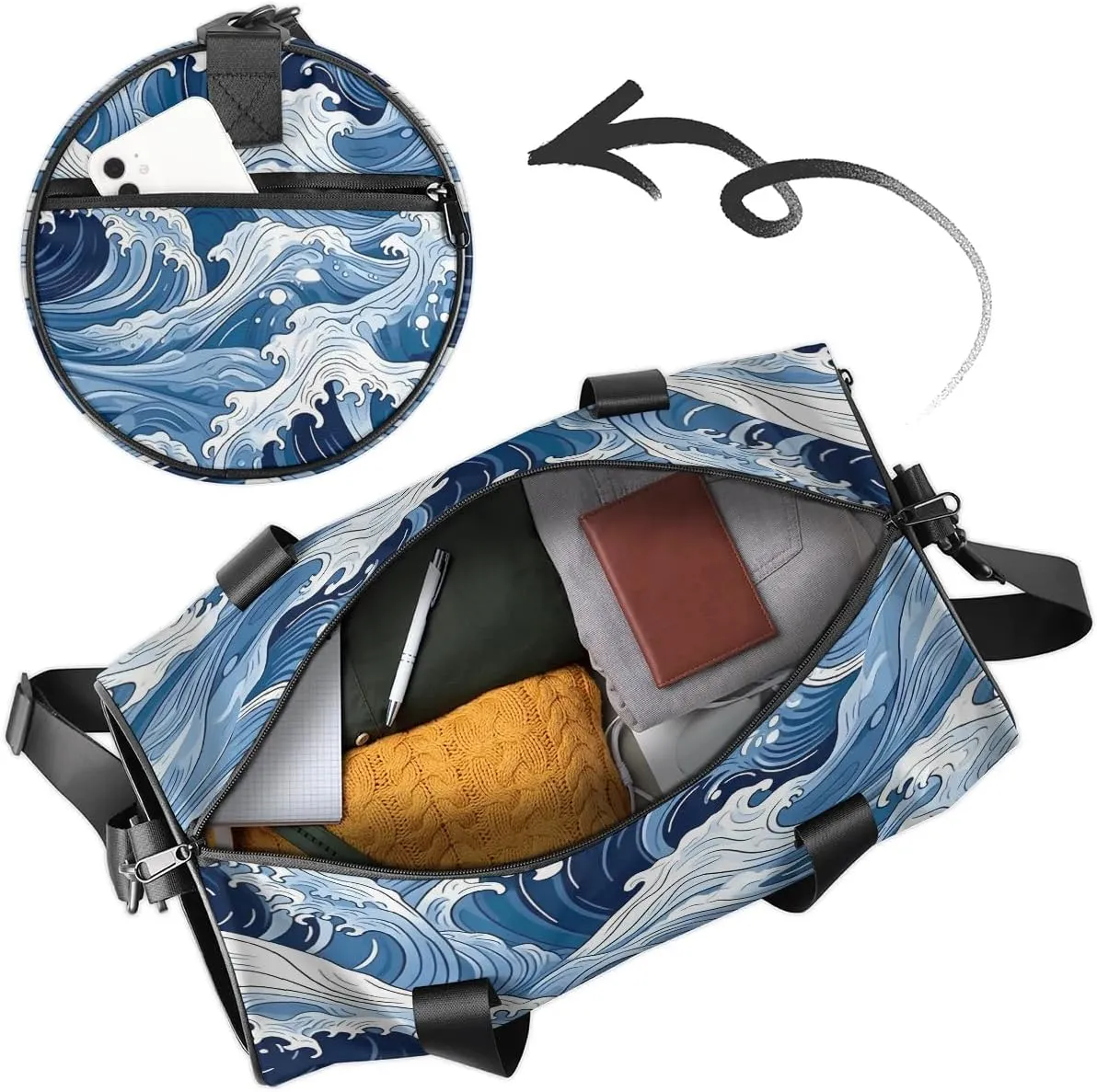 Gym Bags for Men Women Seawater Theme Sports Duffel Bags Carry On Travel Duffle Bag with Detachable Adjustable Shoulder Strap Overnight Weekender Bag