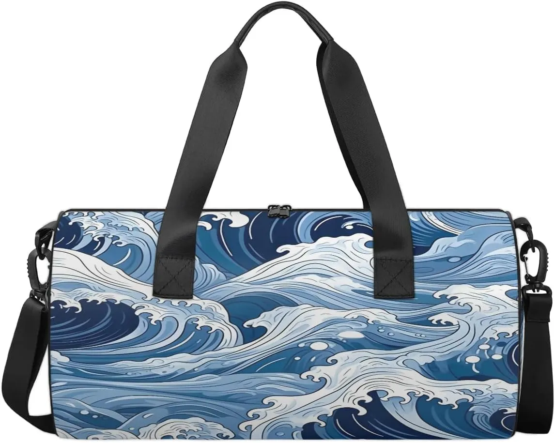 Gym Bags for Men Women Seawater Theme Sports Duffel Bags Carry On Travel Duffle Bag with Detachable Adjustable Shoulder Strap Overnight Weekender Bag