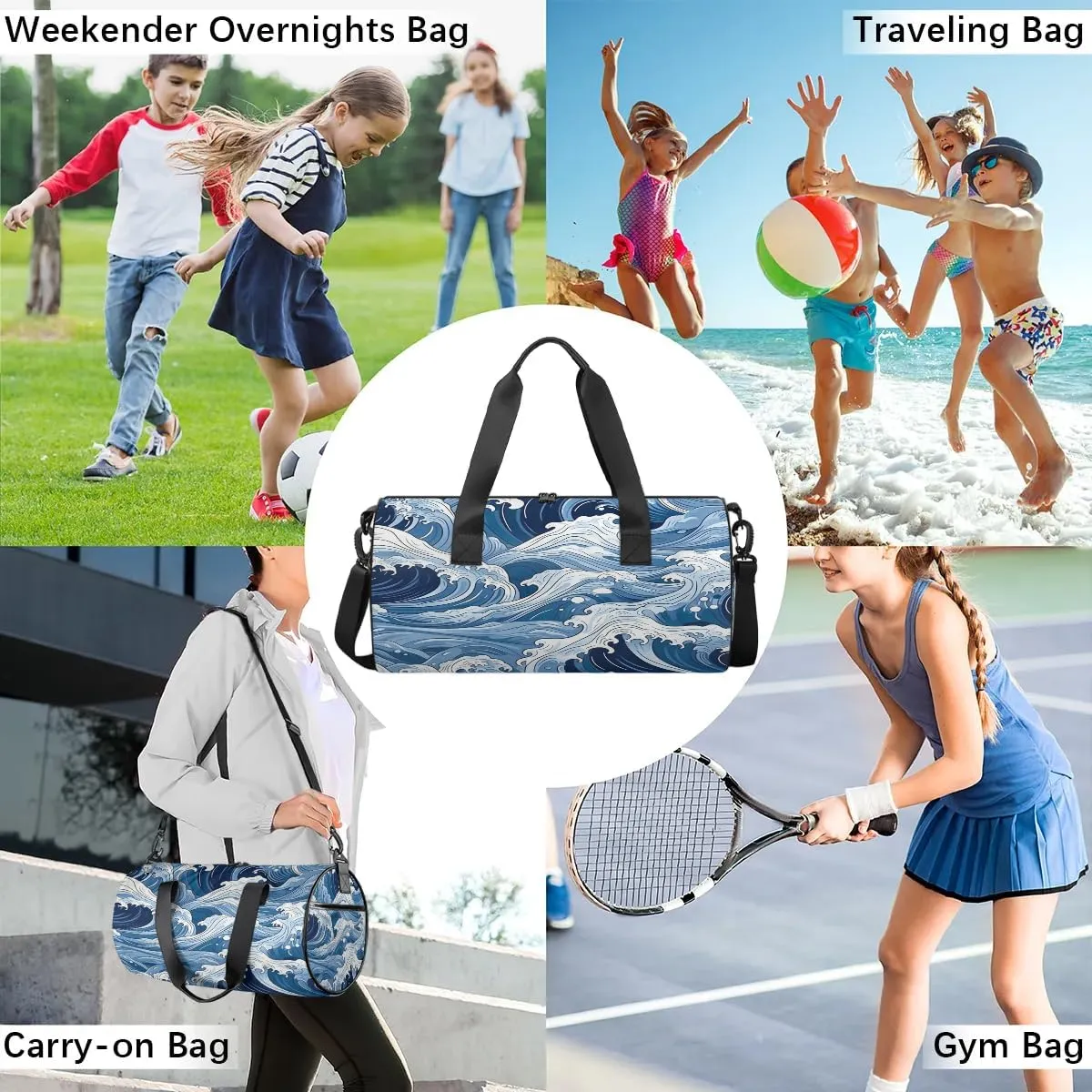 Gym Bags for Men Women Seawater Theme Sports Duffel Bags Carry On Travel Duffle Bag with Detachable Adjustable Shoulder Strap Overnight Weekender Bag
