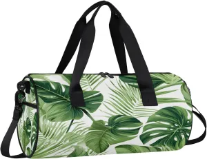 Gym Bags for Men Women Tropical Palm Fern Leaves Sports Duffel Bags Carry On Travel Duffle Bag with Detachable Adjustable Shoulder Strap Overnight Weekender Bag