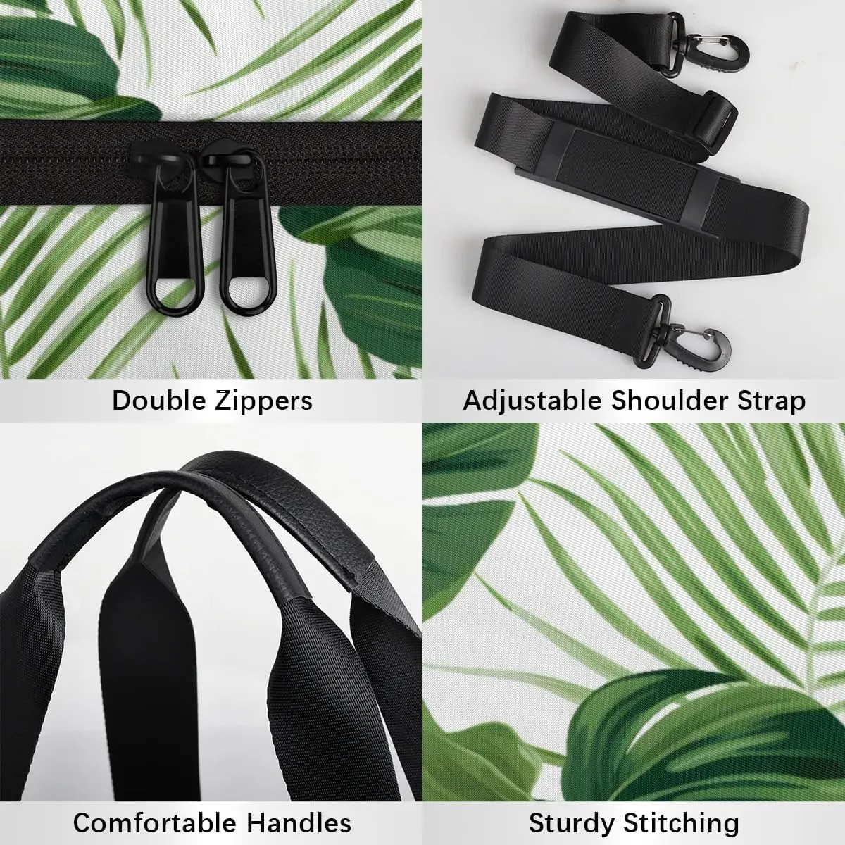 Gym Bags for Men Women Tropical Palm Fern Leaves Sports Duffel Bags Carry On Travel Duffle Bag with Detachable Adjustable Shoulder Strap Overnight Weekender Bag