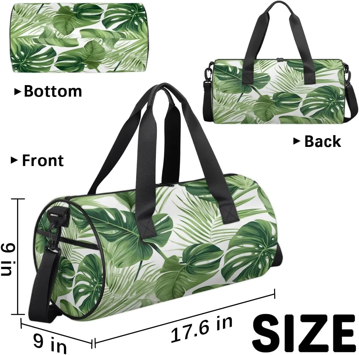 Gym Bags for Men Women Tropical Palm Fern Leaves Sports Duffel Bags Carry On Travel Duffle Bag with Detachable Adjustable Shoulder Strap Overnight Weekender Bag
