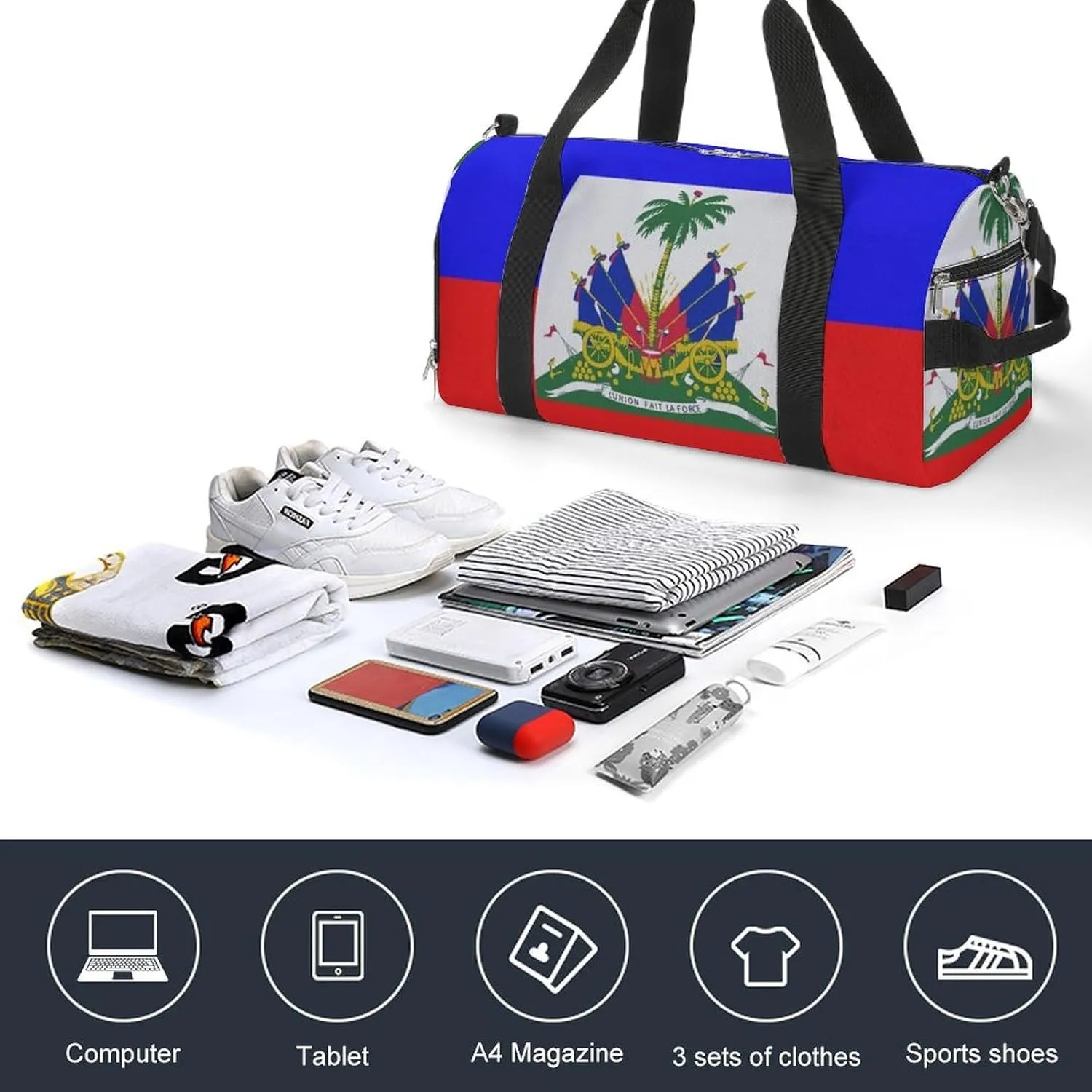 Haitian Flag A Fitness Bag with Large Storage Space Is Suitable for Portable Outdoor Use