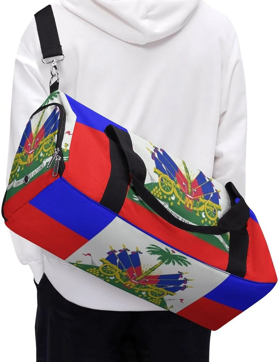 Haitian Flag A Fitness Bag with Large Storage Space Is Suitable for Portable Outdoor Use