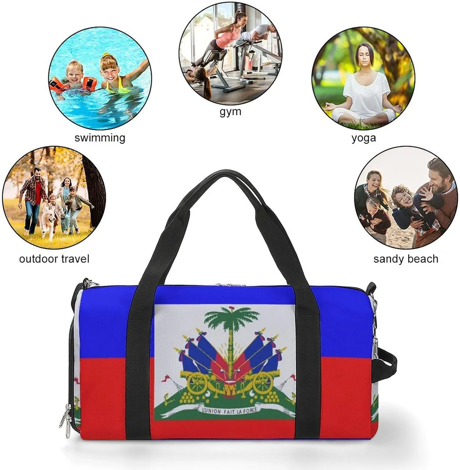 Haitian Flag A Fitness Bag with Large Storage Space Is Suitable for Portable Outdoor Use