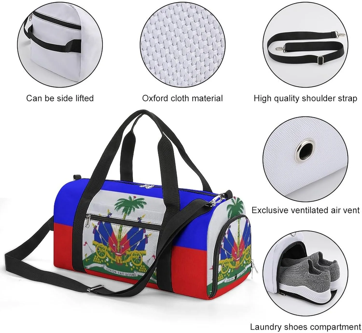 Haitian Flag A Fitness Bag with Large Storage Space Is Suitable for Portable Outdoor Use