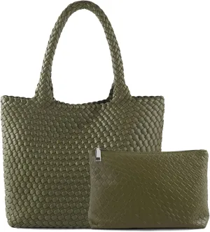 Hand Woven Bag Tote BagS For Women Top Handle Shoulder Vegan Leather Large Travel Beach Hobo Handbag