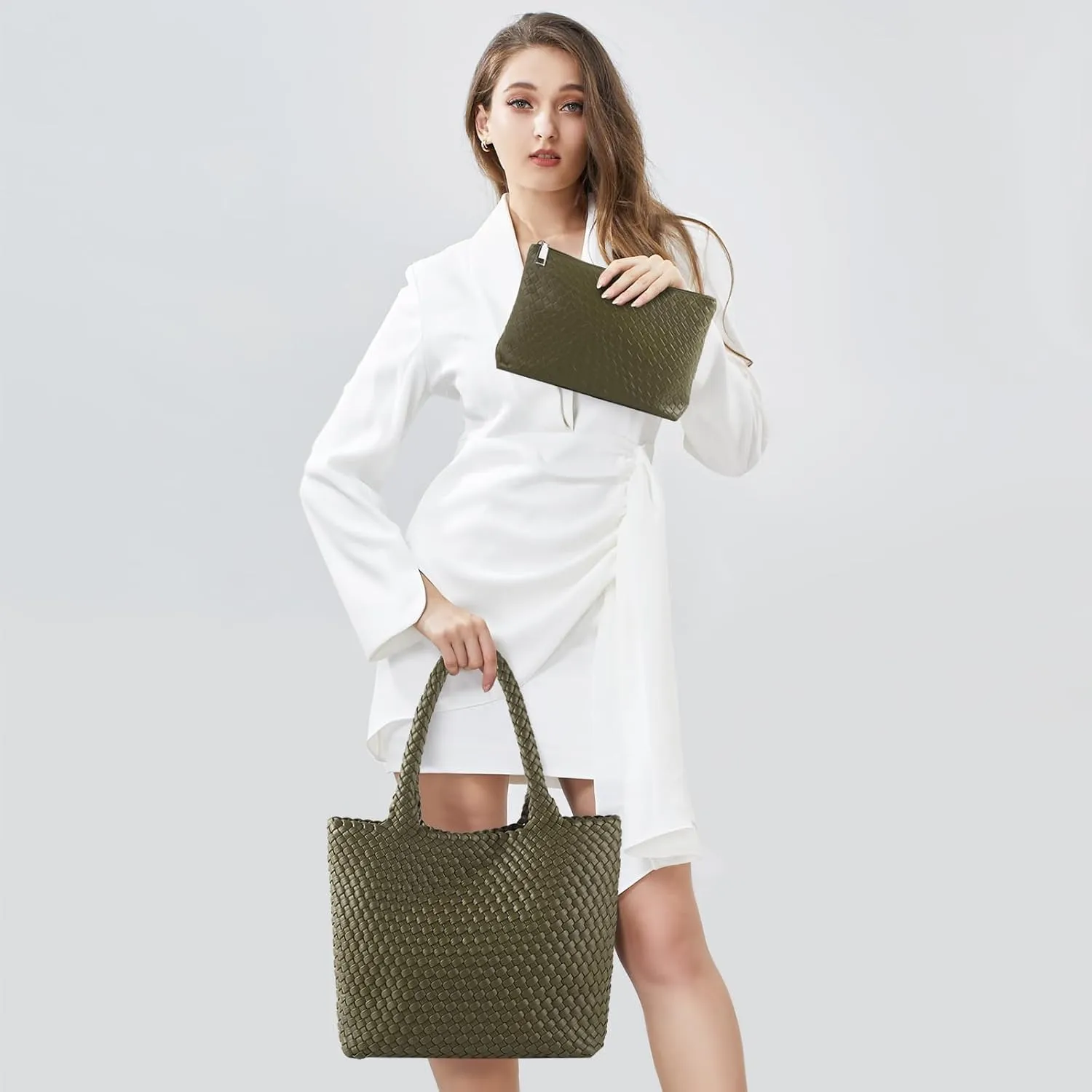 Hand Woven Bag Tote BagS For Women Top Handle Shoulder Vegan Leather Large Travel Beach Hobo Handbag