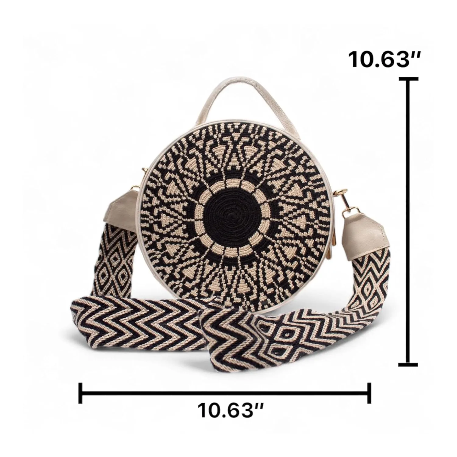 Handcrafted Leather Crossbody Bag for Women - Elegant Leather Bags with Unique Wayuu Weaving - Versatile Genuine Leather Crossbody Bag - Premium Colombian Materials and Design - Beige Bag with Black