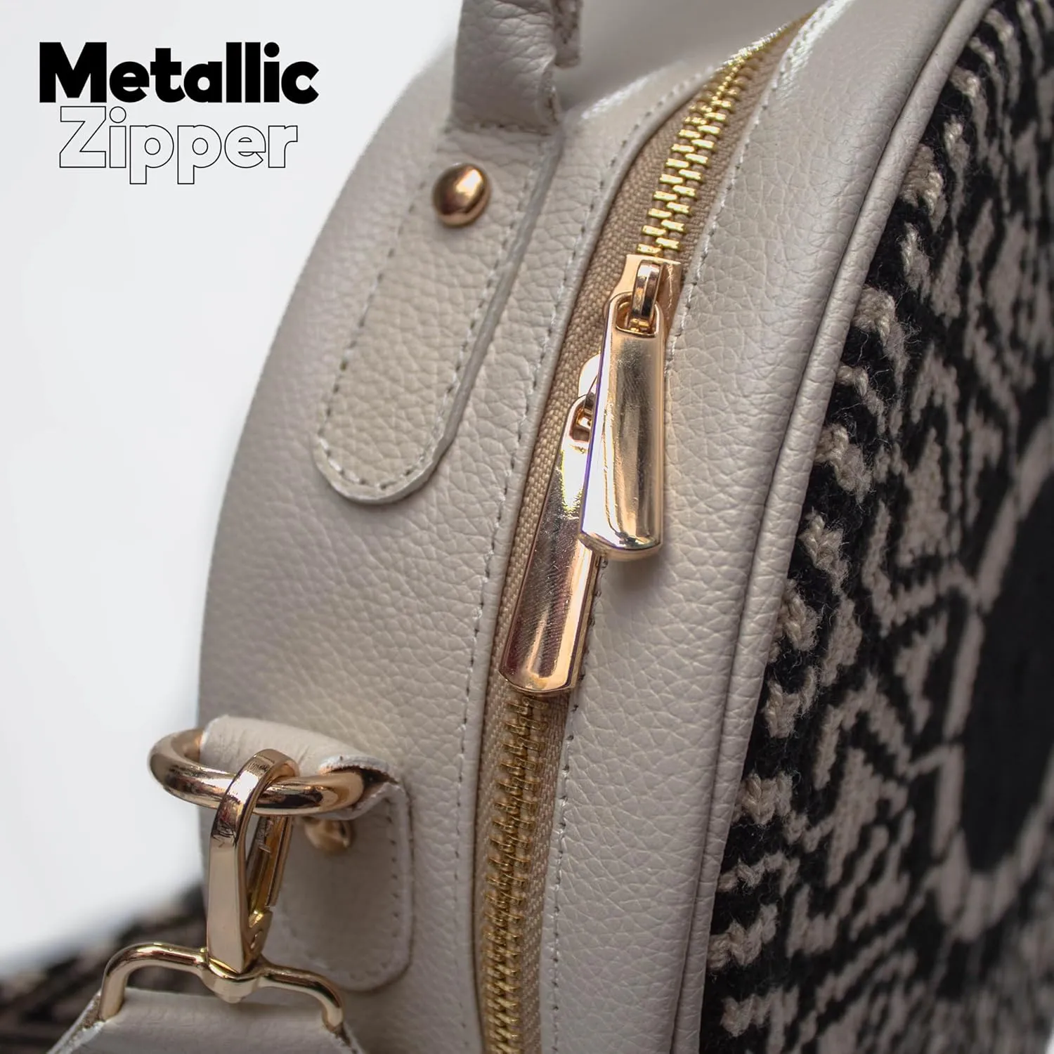 Handcrafted Leather Crossbody Bag for Women - Elegant Leather Bags with Unique Wayuu Weaving - Versatile Genuine Leather Crossbody Bag - Premium Colombian Materials and Design - Beige Bag with Black