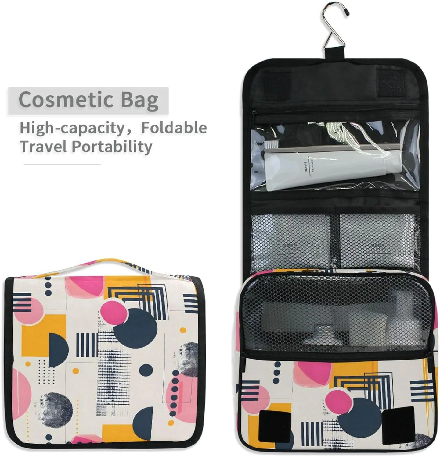 Hanging Toiletry Bag Trendy Minimalist with Abstract Geometric Travel Makeup bag for Toiletries Portable Travel Toiletry Organizer Cosmetic Bags with Hanging Hook