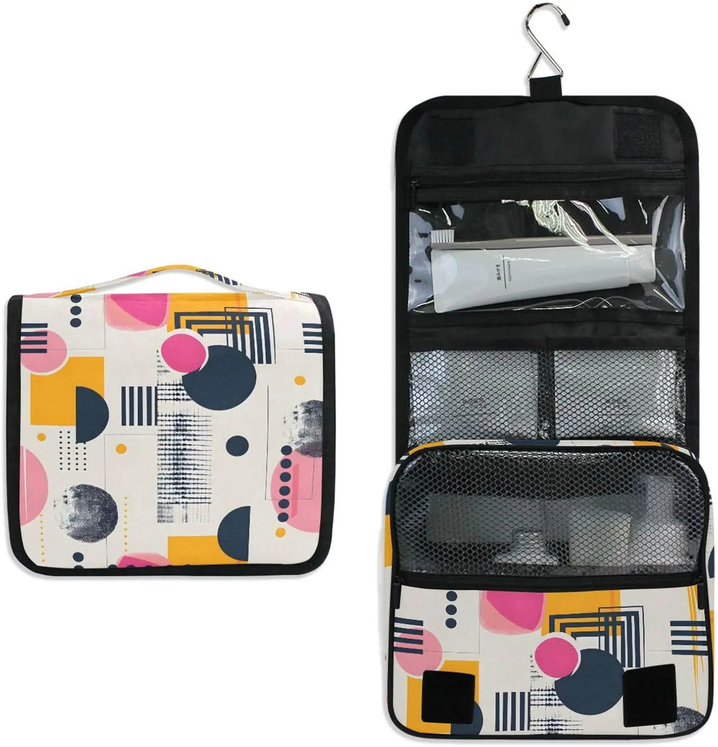 Hanging Toiletry Bag Trendy Minimalist with Abstract Geometric Travel Makeup bag for Toiletries Portable Travel Toiletry Organizer Cosmetic Bags with Hanging Hook