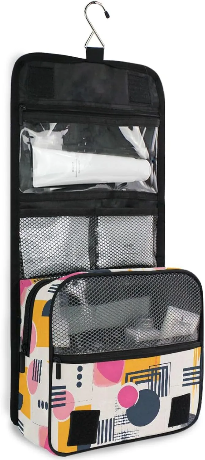 Hanging Toiletry Bag Trendy Minimalist with Abstract Geometric Travel Makeup bag for Toiletries Portable Travel Toiletry Organizer Cosmetic Bags with Hanging Hook