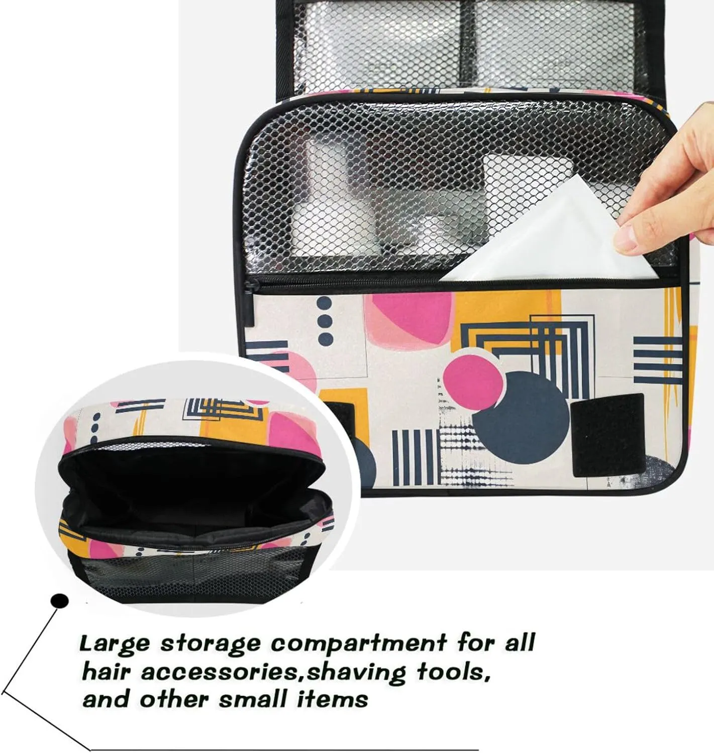 Hanging Toiletry Bag Trendy Minimalist with Abstract Geometric Travel Makeup bag for Toiletries Portable Travel Toiletry Organizer Cosmetic Bags with Hanging Hook