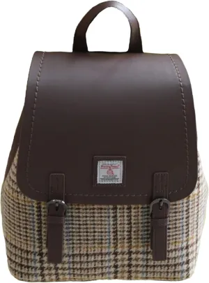 Harris Tweed Women Backpack Purse PU Leather Wool Casual Shoulder Bag Fashion Ladies Satchel Bags (No.2154, Large)
