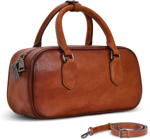 HESHE Leather Shoulder Bags for Women Satchel Handbags Zipper Crossbody Purse Top Handle Barrel Purse with Adjustable Strap