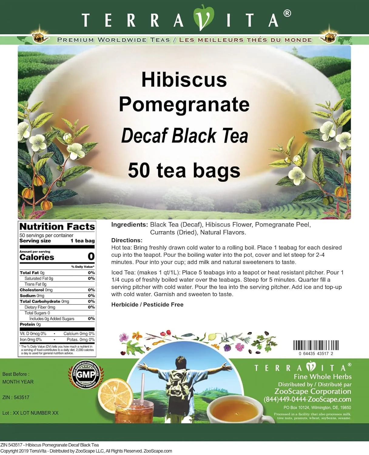 Hibiscus Pomegranate Decaf Black Tea (50 tea bags, ZIN: 543517) - 2 Pack