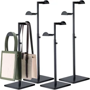 Hicarer Stainless Steel Purse Display Stand Adjustable Height Handbag Display Stand Hanging Double Hook Polished Hanger Bag Holder Hat Jewelry Rack for Boutique Store(Black,4 Pcs)